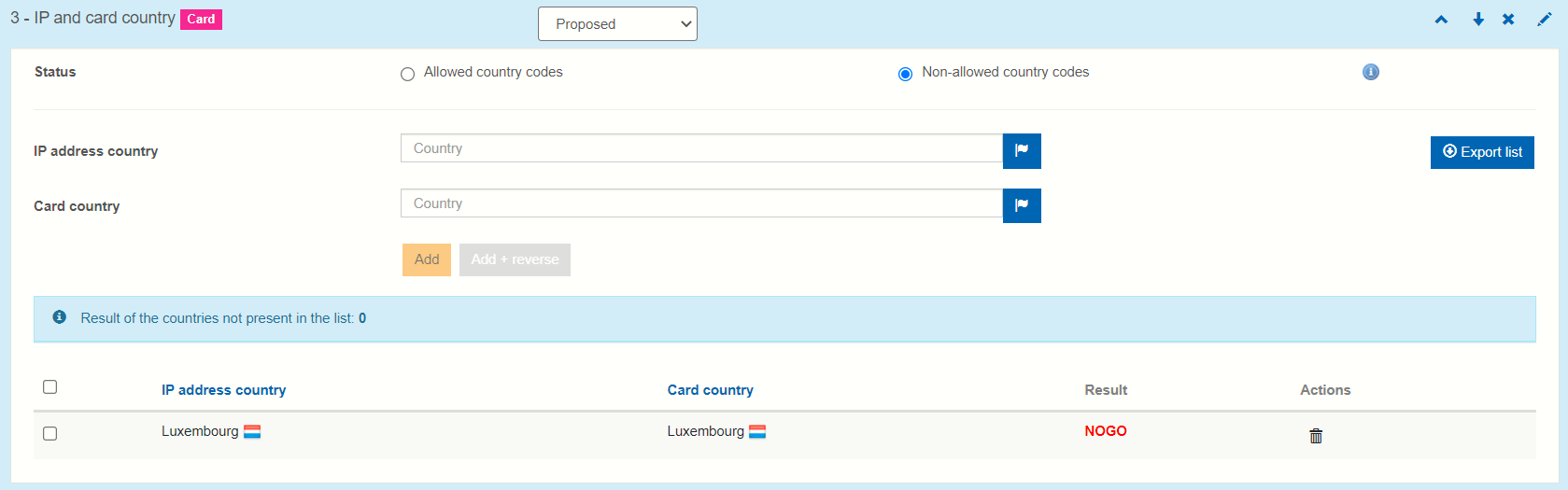 image of the section to configure the countries of the map and the IP address