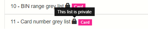 hovering over the list icon. The message is "this list is private"