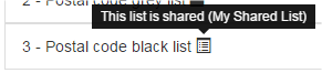 hovering over the list icon. The message is "this list is shared"