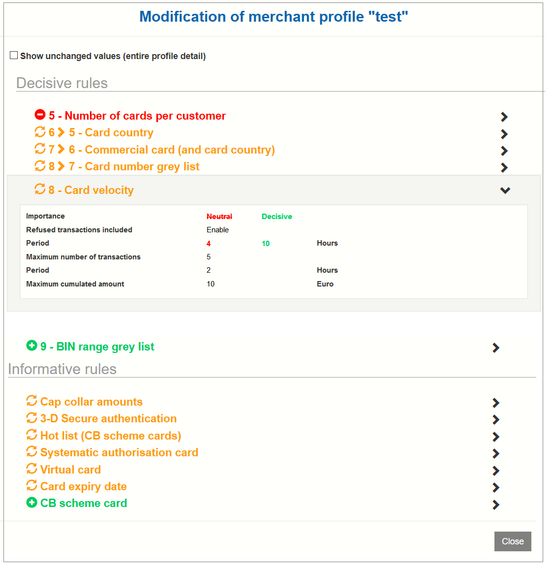 image showing changes made to a profile