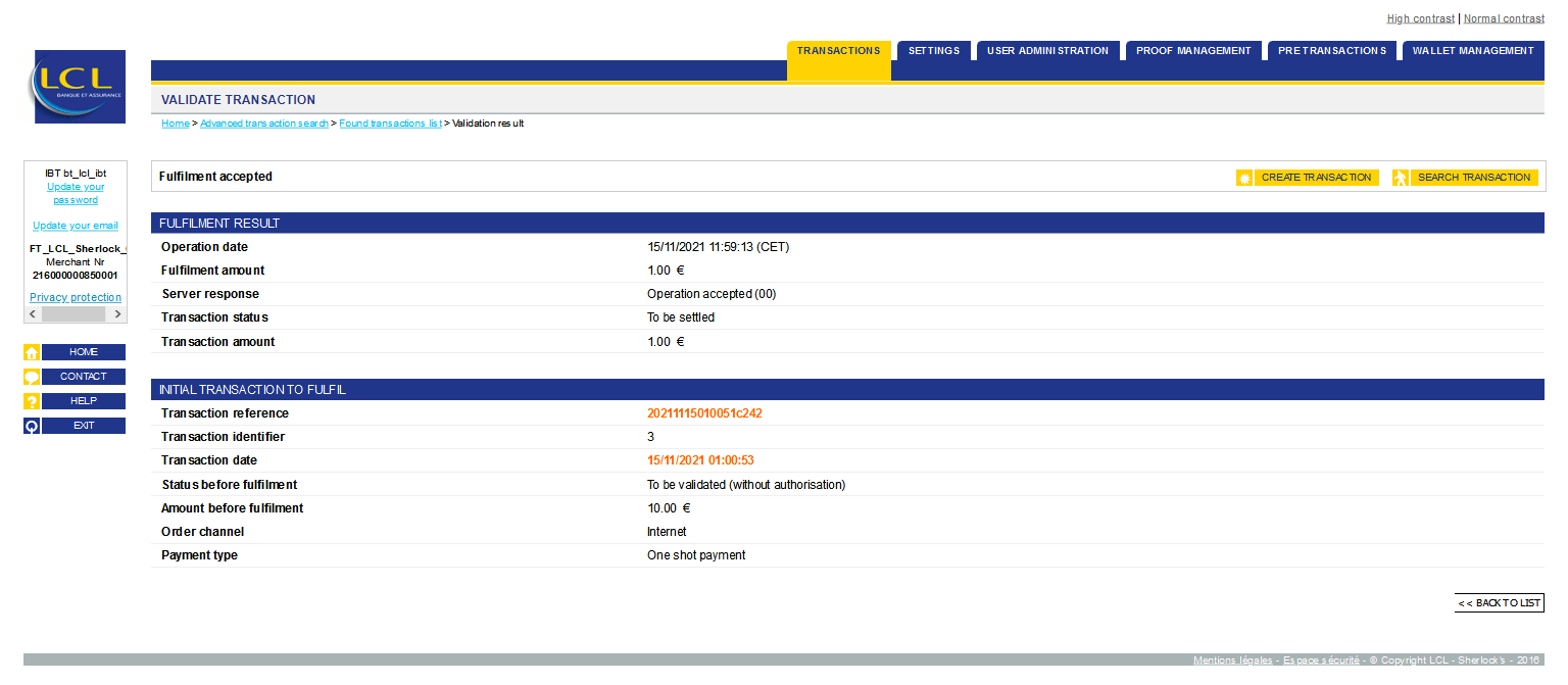 initial fulfilment and fulfilment result summary