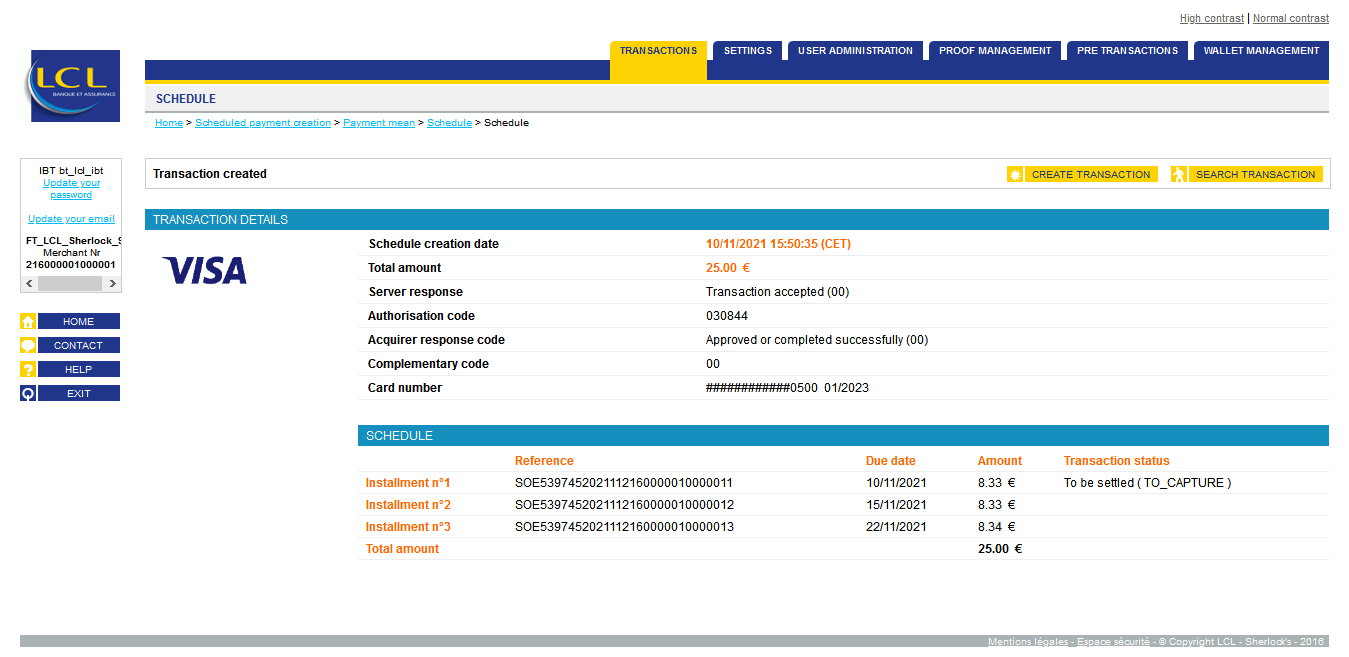 transaction created details