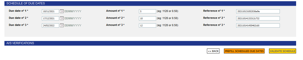 With the settlement dates on the left and the corresponding amounts on the right.