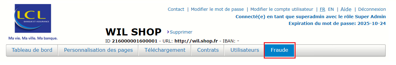 image du MEX montrant l'onglet Fraude