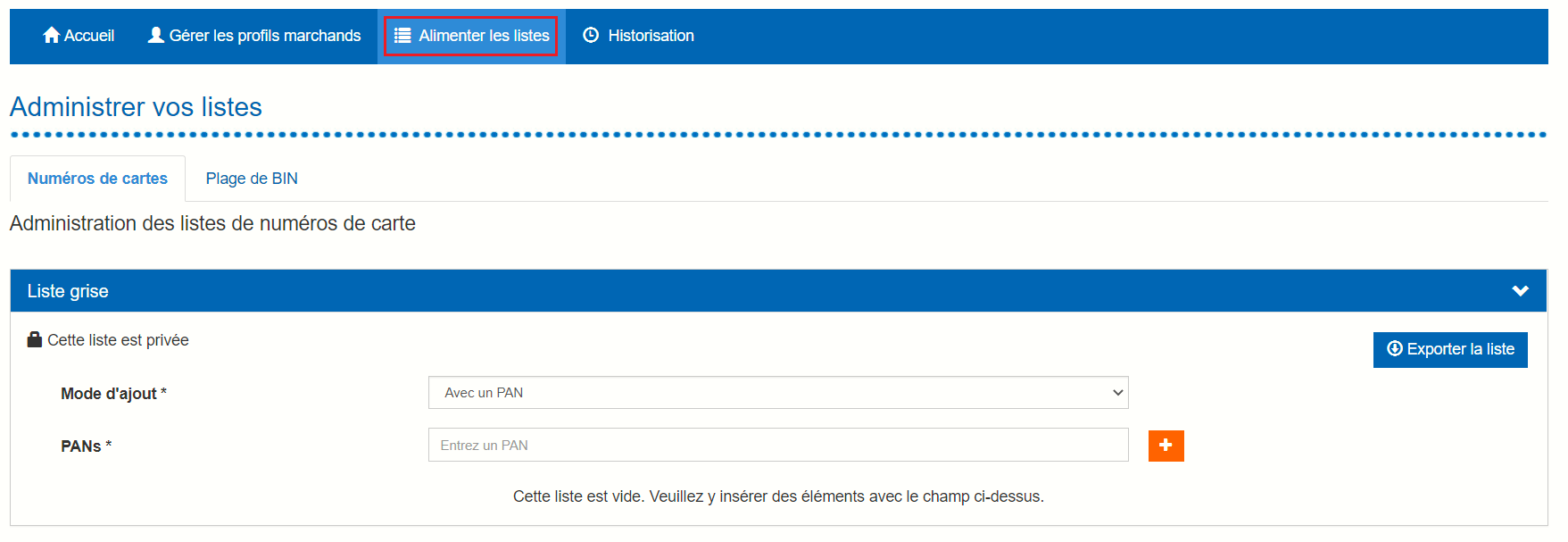 image montrant lécran d'alimentation des listes