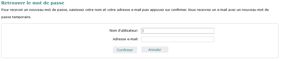 formulaire comprenant les champs nom d'utilisateur et adresse email