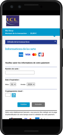 Page de saisie des données de paiement