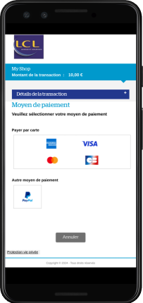 Page de choix du moyen de paiement